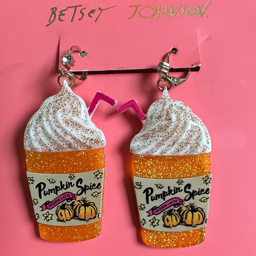 Betsey Johnson Pumpkin Spice Drink Earrings - Orange and White
